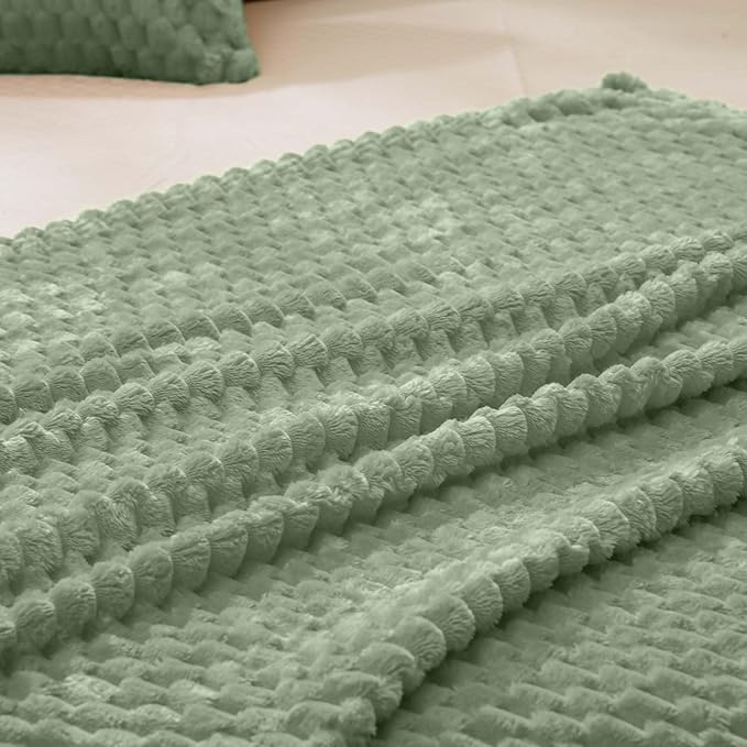 Vessia Flannel Fleece Throw Blanket, 3D Jacquard Sage Green Fuzzy and Warm Blanket for Couch,Sofa,Bed,Chair, 300GSM Super Soft Touch Cozy Throw for All-Season Home Decor(50x40inch)