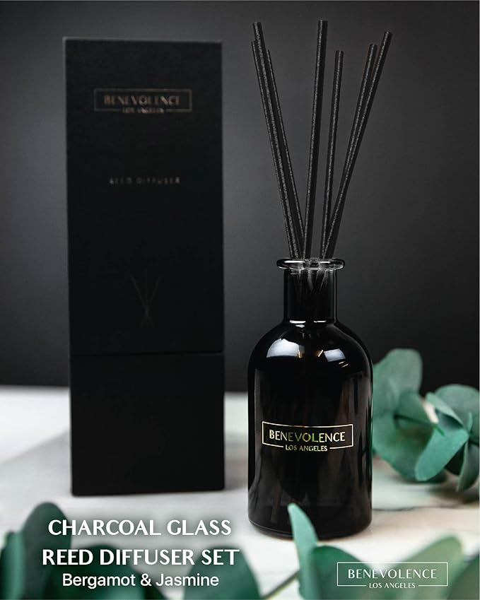 Benevolence LA Reed Diffusers for Home, Bergamot & Jasmine Relaxing Fragrance | Aromatherapy Reed Diffuser Sticks with Gift Box, Scented Sticks for Bathroom | Home Decor