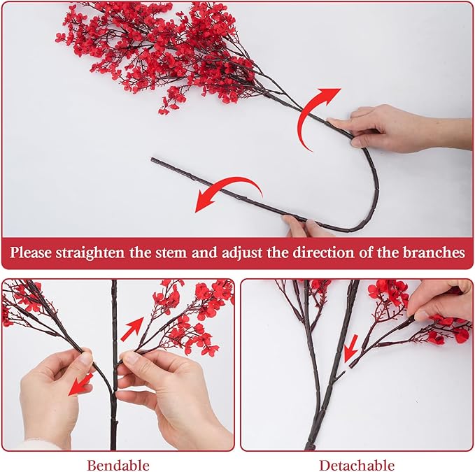 AILANDA 6 Bundles Babys Breath Artificial Flowers Red, 39.4'' Long Stems Faux Flowers Real Touch Silk Flowers Arrangement for Floor Vase Home Wedding Kitchen Dinning Table Christmas Centerpieces Decor