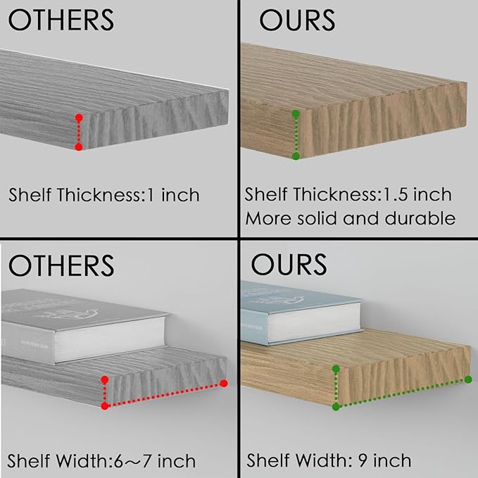 Floating Shelves for Wall - 32 x 9 Inch Natural Wood Shelves for Bathroom, Bedroom, Kitchen Decor, Farmhouse Decor Set of 2, Natural Wood