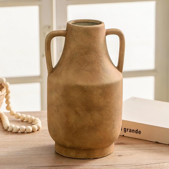 Mitt&Ditt Ceramic Flower Vase with Handles, 11 inch Tall vases for Centerpieces, Large Decorative Terracotta Vases, Farmhouse Rustic Vase for Home Decor, Living Room, Table