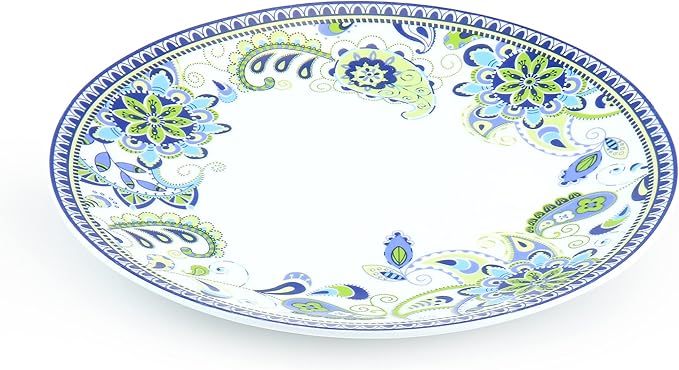 Elama Blue Crush 16 Piece Round Porcelain Dinnerware Set Mandala Paisley