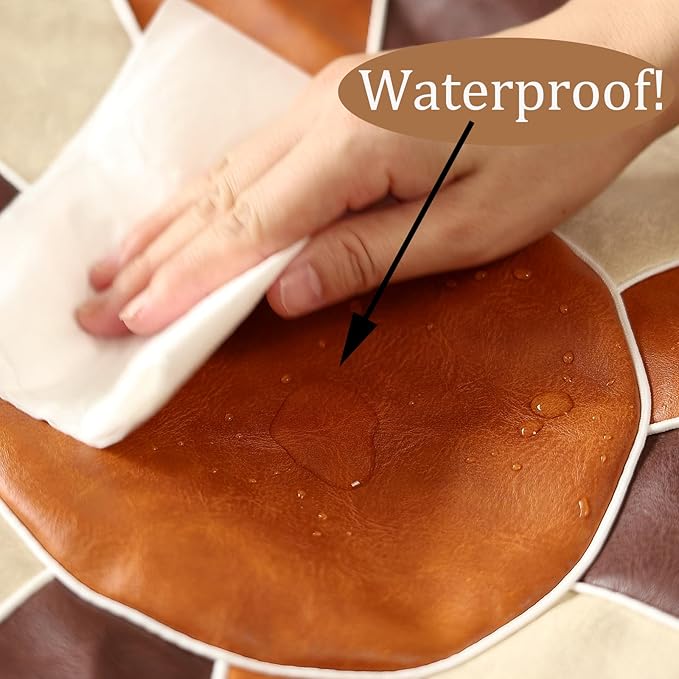 Louis Donné Unstuffed Pouf Ottoman Cover, Faux Leather Foot Stool for Foot Rest, Moroccan Style Pouffe Ottomans, 21" Round Handmade Small Bean Bag Covers for Storage, Footstools for Living Room