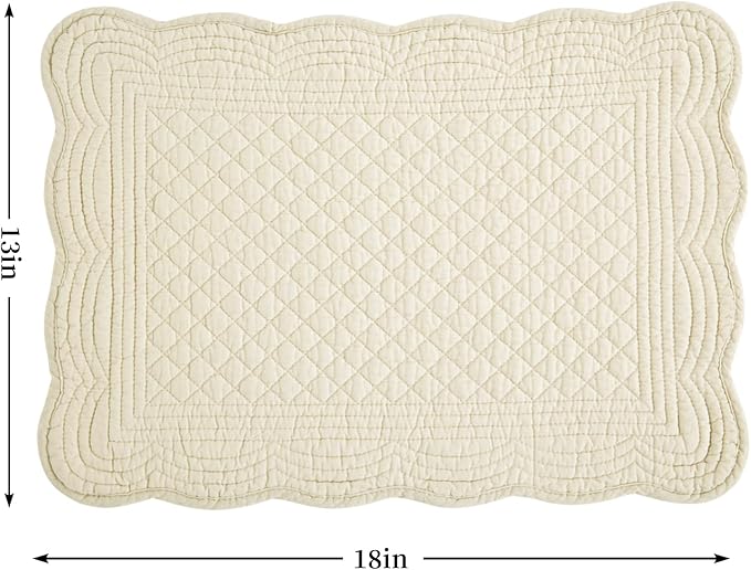 HOMBYS Quilted Placemats Set of 6 Washable-13x18 inches Rectangular Placemats for Kitchen Table-100% Cotton Fabric Rectangular Table Mats, (Flax)