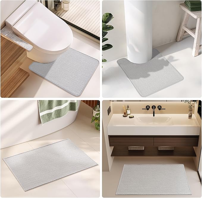 Large Bathroom Rugs Non Slip Washable Bath Rugs Super Absorbent Bathroom Rug Thin Quick Dry Low Pile Bath Mats, Light Grey 36"x48"