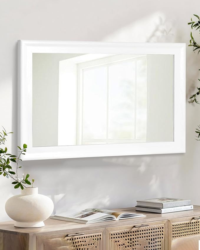CULER White Wood Wall Mirror for Bathroom,Rectangle 20 x 30 inch Hanging Vatiny Mirrors with Wooden Frame for Living Room,Bedroom,Entryway