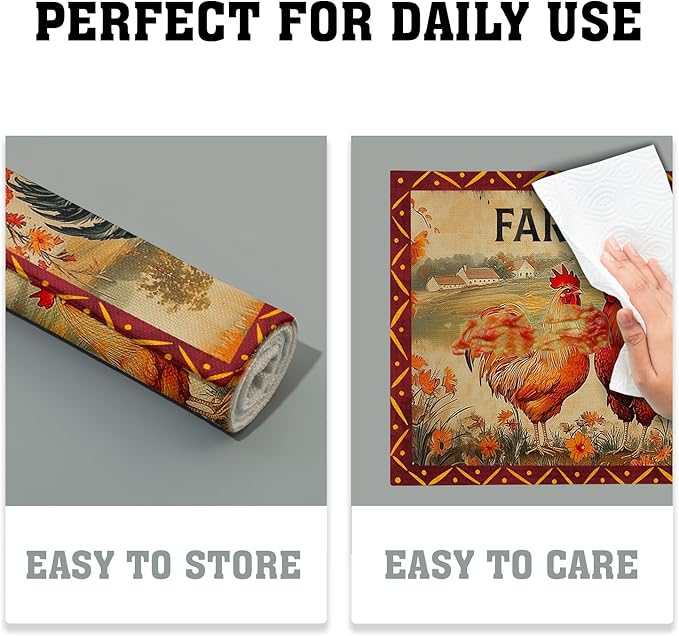Farmhouse Rooster Placemats Set of 4 Vintage Chicken Farm Table Mats Rustic Country Style Heat Resisting Non-Slip Place Mat for Home Party Indoor Kitchen Dining Table Decoration 12x18 Inch