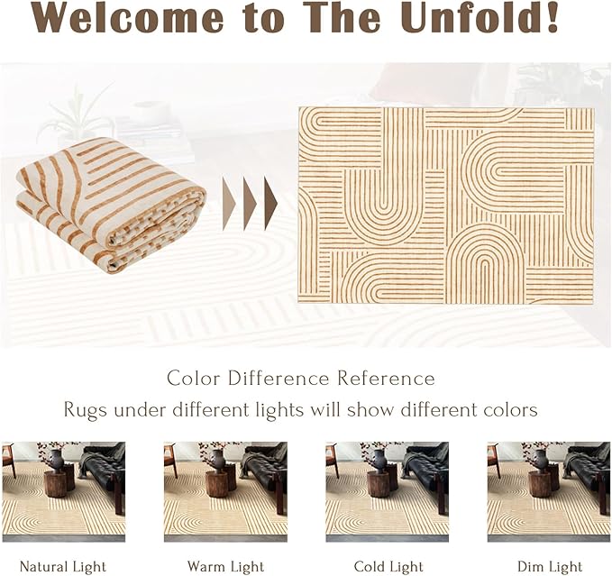 6x9 Area Rug for Living Room - Large Abstract Washable Rugs for Bedroom Non-Slip Orange Stain Resistant Dining Room Rug Rainbow Low-Pile Carpet Soft Modern Rug for Office Nursery Room