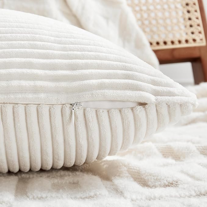 Fancy Homi 2 Packs Cream White Samll Decorative Throw Pillow Covers 12x12 Inch with for Couch Bed Sofa, Rustic Farmhouse Boho Home Decor, Soft Corss Patchwork Corduroy Square Cushion Case 30x30 cm