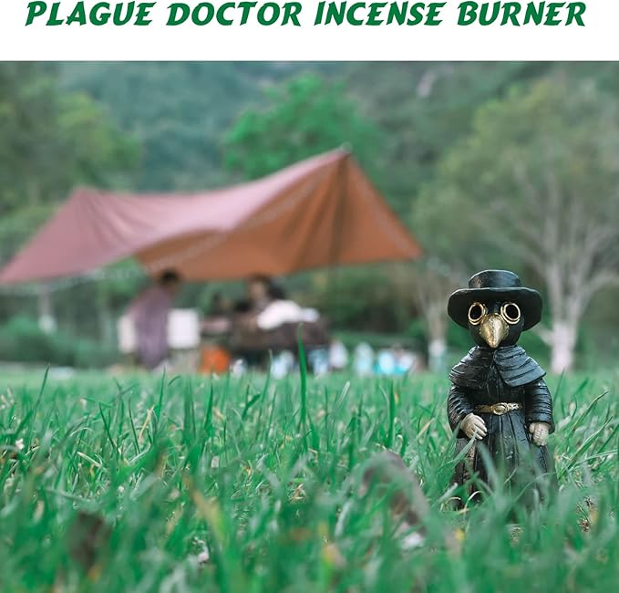 Plague Doctor Incense Burner, Plague Doctor Cone Burner Eyes Will Smoke, Ornament Handmade Craftwork Yoga Room, Desktop Resin Ornament for Home Decoration, Effective Stress & Anxiety Relief.