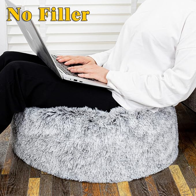 Asuprui Grey Ottoman Foot Rest NO Filler Pouf Ottoman Unstuffed 20x20x12 Inches Round Pouf Seat Bean Bag Chair Foldable Floor Chair Storage for Living Room Bedroom Cover ONLY