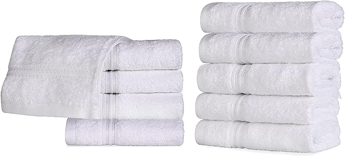 Superior Egyptian Cotton 10-Piece Face Towel Set , Small Towels For Facial, Spa, Quick Dry, Absorbent Towels, Bathroom Accessories, Guest Bath, Home Essentials, Washcloth, Airbnb, White