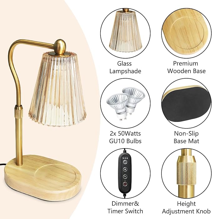 Candle Warmer Lamp, with Timer and Dimmer, Adjustable Height, Mothers Day Gifts for Mom, Birthday Gifts for Women, Wax Melt Warmer for Scented Jar Candles, Home Decor