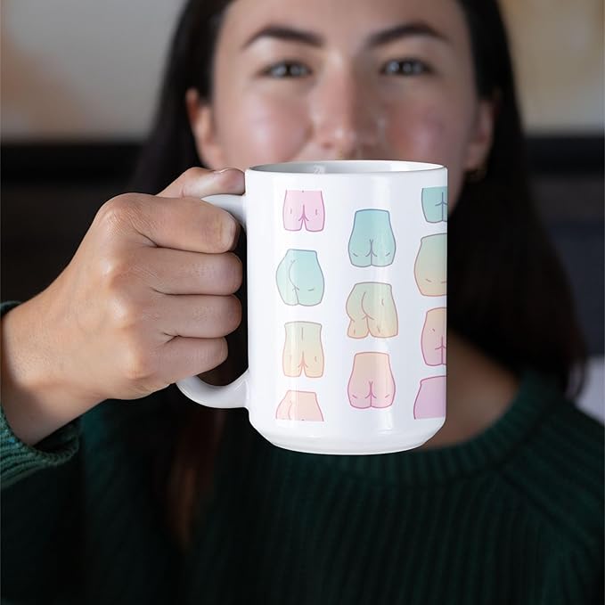 LookHUMAN Kawaii Butt Coffee Mug - Funny Coffee Mugs Adult Humor, Double-Sided Print Ceramic Coffee Cups as Kawaii Gifts, Dishwasher Safe Novelty Coffee Mugs for Women & Men, 15oz