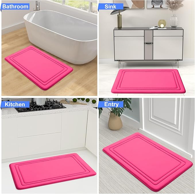 Grandaily Memory Foam Bath Mat Rug 30x20, Ultra Soft, Non-Slip and Absorbent Bathroom Rugs, Machine Wash Dry, Comfortable Bath Carpet for Bathroom Floor, Tub and Shower, Deep Pink