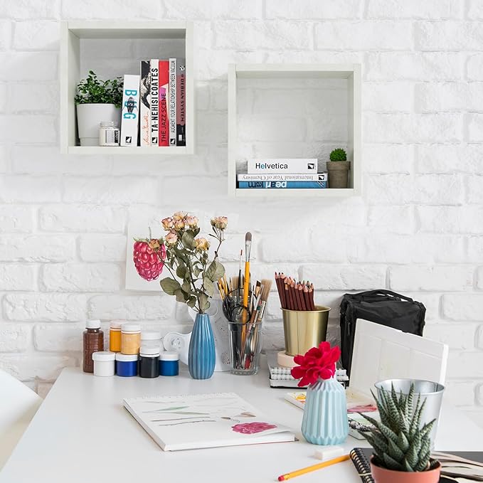 Kaboon Cube Floating Shelves Set2, Display Shelves Wall Mount 7.75" D x 12.5" W x 12.5" H, (Sea Salt, Square 2 Cubes)