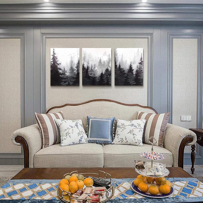 Scenery Watercolor Painting 3 Pieces Canvas Wall Art For Living Room Wall Decor For Bedroom Decorations Modern Office Home Decoration Black And White Forest Landscape Posters Canvas Prints Artwork