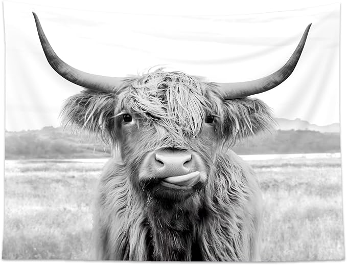 AMBZEK Fabric Wall Art Cow Tapestry 59Hx78W Inch Bull Wall Decor Western Farmhouse Farm Country Rustic Cattle Animal Wildlife Funny Cute Art Modern Wall Hanging Bedroom Living Room Dorm Decor Fabric