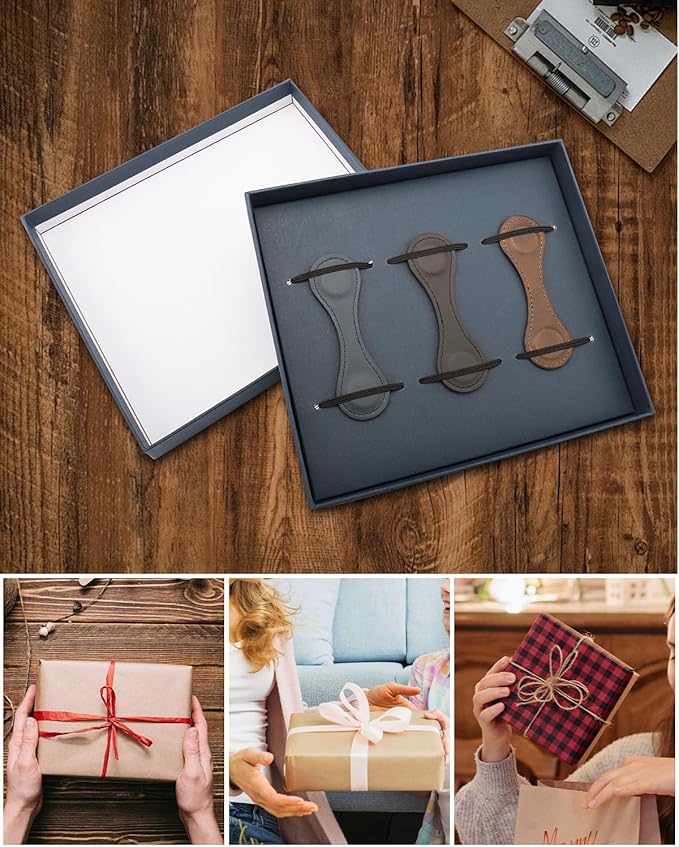 3 Pcs Magnetic Leather Bookmarks with Gift Box, Vintage Faux Leather Book Mark, Double-Sided Magnetic Bookmarks Supplies Gift for Men Women Read Book Lovers Father's Day Gift (Black + Blue + Coffee)