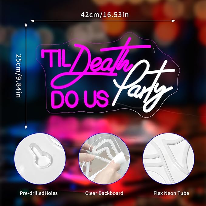 Til Death Do Us Party Neon Sign, Neon Signs for Wall Decor Neon LED Signs Room Neon Light Up Signs Home Decor