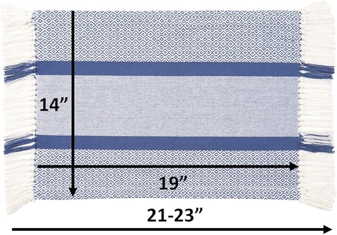 Sticky Toffee Cotton Placemats Set of 4 – Blue Woven 14x19 in Table Mats for Kitchen or Dining Table, Boho Style, Washable Cloth Placemats