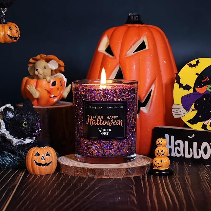 Halloween Gifts for Women - 2 Pack Pumpkin Candy Scented Candle Set, Boo Basket Stuffers, Nightmare Christmas Decor, Birthday Decorations Indoor
