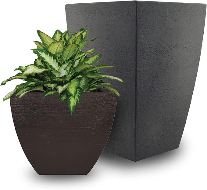 Tusco Products MSQ16BK Modern Square Garden Planter, 16-Inch, Black