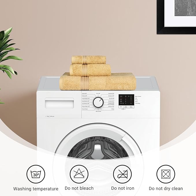 Superior Egyptian Cotton Bath Towel Set, Home Bathroom Towels, Master, Guest Bath, Decor Essentials, Quick Dry, Absorbent, Large Body Towels, Spa, Hotel, Resort, Adult, Kids, Set of 2, Gold