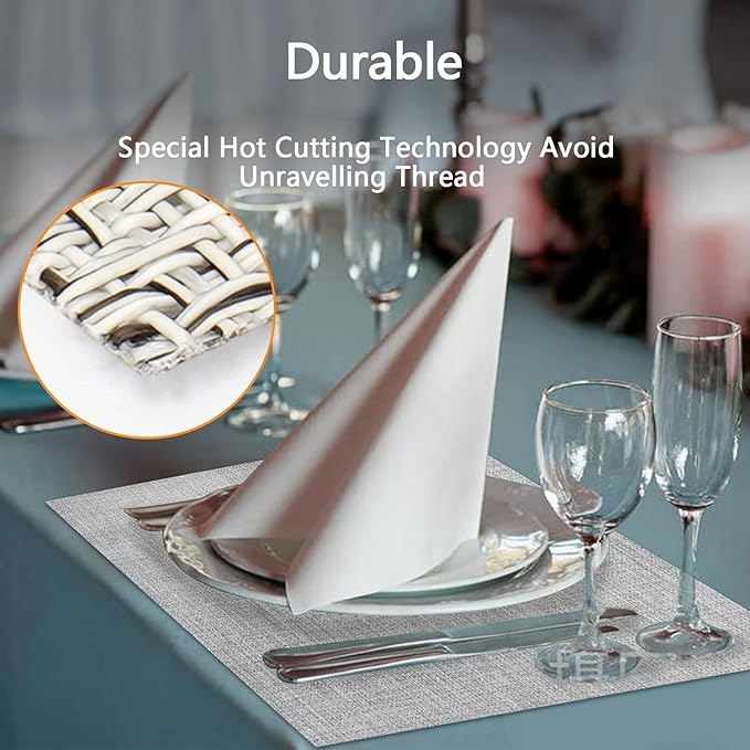 DACHUI Placemats Set of 6, Linen Look Woven Place Mats, Water Resistant, Heat Resistant, Washable, Durable Table Mats (Smoky Grey)