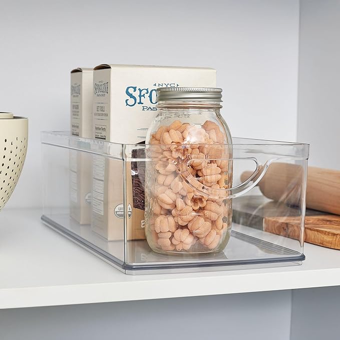 iDesign Plastic Kitchen Cabinet Storage Bins - Organizer Bins with Handles - Set of 2 - Clear