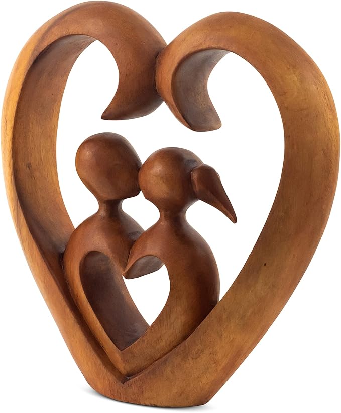 8" Wooden Hand Carved Abstract Contemporary Statue - Heart and Soul - Figurine Gift Home Decor Sculpture Accent Handmade Art Decoration