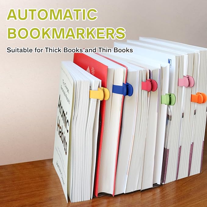 SMUK 6pcs Silicone Automatic Bookmark, Unique Bookmark Page Keeper for Reading Lovers Women Men Kids Teachers, Book Page Holder Markers Clip Book Marks Reading Accessories Gifts
