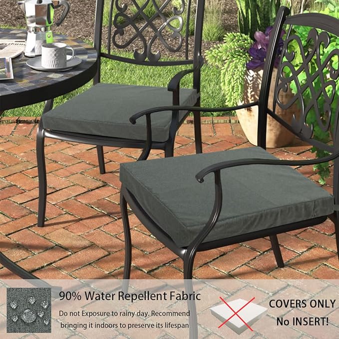 FUNHOME Outdoor Cushion Covers 24 x 22 x 4 inch,Set of 2,Replacement Seat Cushion Cover for Patio Furniture Chair,Water Resistant,Fade-Resistant Slipcover Only,No Insert(Dark Gray)