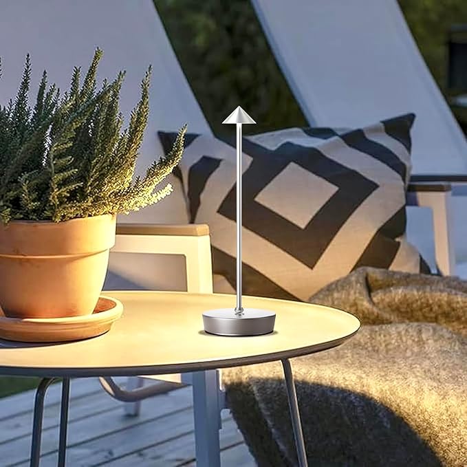 Set of 2 Rechargeable Cordless Table Lamp,6000mAh LED Battery Operated Desk Lamp Touch 3 Color Dimming Portable Outdoor Waterproof Table Light for Patio/Restaurant/Dining/Home (Silver)