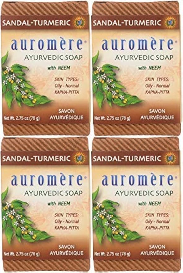 Auromere Ayurvedic Bar Soap, Sandal Turmeric - Eco Friendly, Handmade, Vegan, Cruelty Free, Natural, Non GMO (2.75 oz), 4 pack