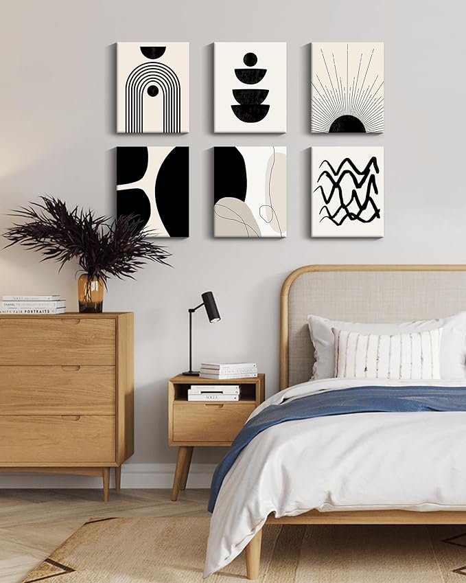 ๐๐ฟ๐๐ผ๐๐บ Abstract Boho Wall Art Minimalist Geometric ๐๐ฟ๐ฎ๐บ๐ฒ๐ฑ Wall Decor Boho Room Decor Black Brown Beige Line Art Canvas Painting Mid Century Modern Prints Bohemian Posters for Living Room Bedroom