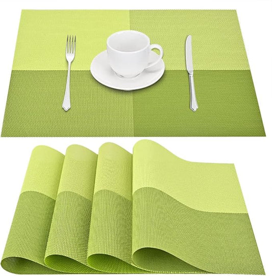 GIVERARE Placemats Set of 4, Heat-Resistant Woven Vinyl Placemat, Non-Slip Washable PVC Table Mat, Easy to Clean Premium Plastic Mats for Dining, Kitchen Table (Green)