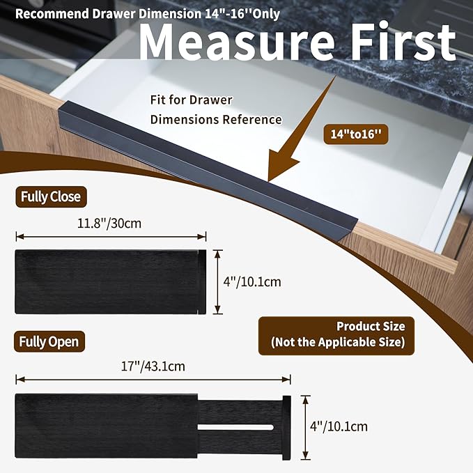 Utoplike Bamboo Dresser Drawer Dividers, 4'' High Adjustable Drawer Organizers for Clothing, Spring Loaded, Works in Kitchen, Bathroom, Bedroom, Desk, 4 PCS, Black