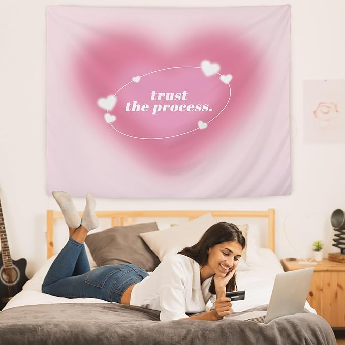 LUVADIAN Y2K Pink Aura Tapestry - Aesthetic Wall Hanging for Teen Girls Room Dorm, Cute Room Decor, 50x60 Inches