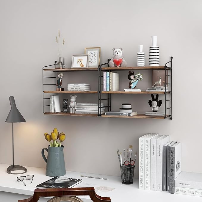 Floating Shelves Rustic Wood Wall Shelves Adjustable Metal Frame Decorative Hanging Storage Shelves for Bathroom, Living Room, Bedroom, Kitchen, Office 24 Inch (16 in)