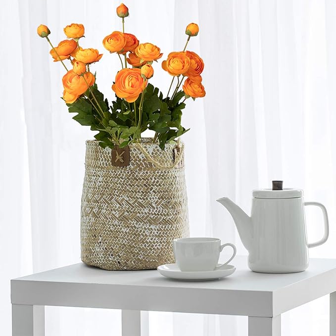 5 Stems Artificial Silk Ranunculus Flowers Orange 23" Tall,UV Resistant,Bendable Stems for Wedding Centerpieces,Home Deco(Orange)