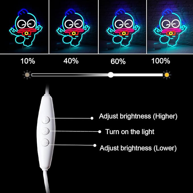 Neon Sign, Cartoon Fish Led Sign for Bedroom Wall, Led Neon Signs for Wall Decor Girls Bedroom, USB Powered Neon Lights for Living Room Decor, Light Up Sign for Game Room Man Cave Boys Room