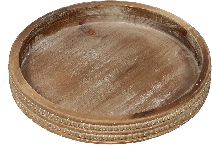 Carah & Cossh 12'' Round Wooden Tray, Whitewashed Round Decorative Wood Tray, Round Farmhouse Rustic Decorative Tray, Perfect for Storage and Display (Rustic Brown)