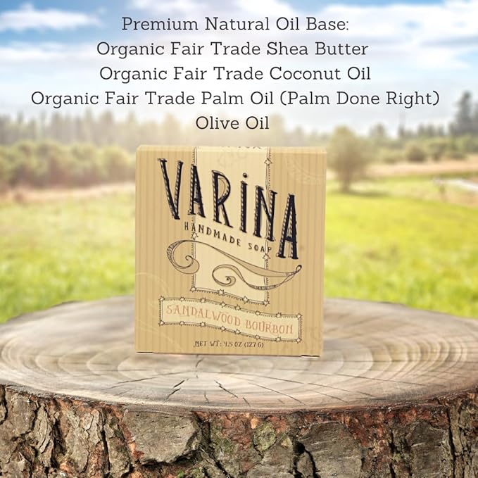 Varina Natural Sandalwood Bourbon Bar Soap - Gentle Cleansing for Sensitive Skin (Sandalwood Bourbon, 3 Pack)