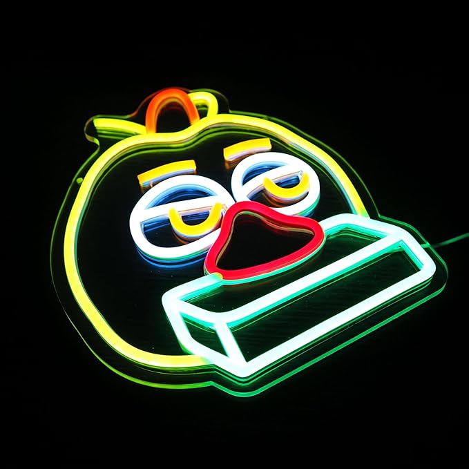 Playful Chicken Neon Signs for Wall Decor, Anime LED Light for Bedroom, Kids' Room, Birthday Decorations, USB Powered, Yellow, Green, Orange Color, 11.2"x9.4"