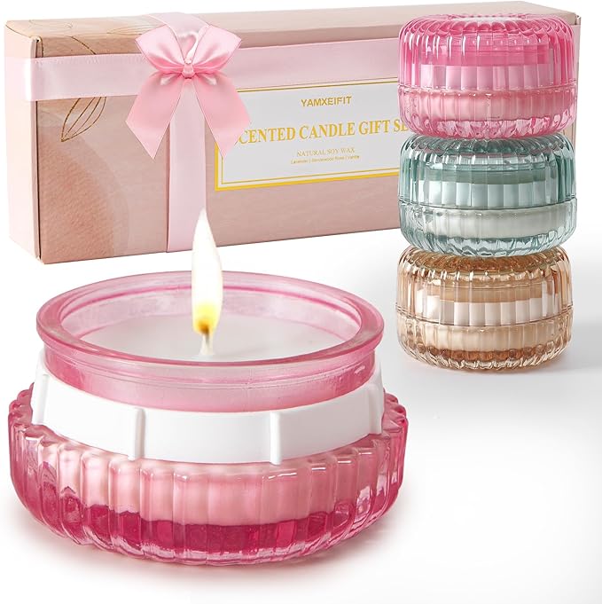 Scented Candles Gift Set-3 Pack Aromatherapy Candles for Women with Lavender,Sandalwood Rose & Vanilla,Natural Soy Wax,Candles for Home Scented,Candle Gifts for Women Birthday,Christmas