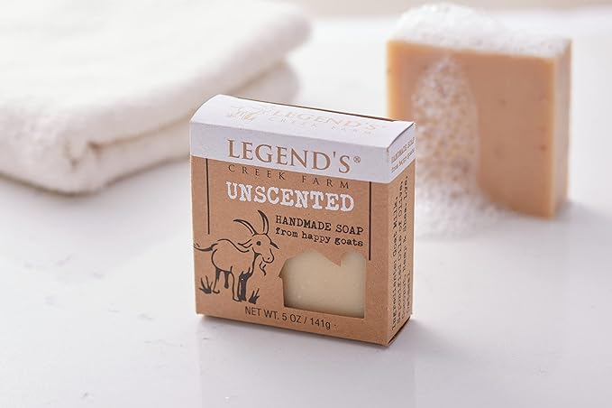 Legend’s Creek Farm Goat Milk Soap - Cleansing Moisturizing Soap Bar for Hands and Body - 5 Oz Creamy Lather, Nourishing, Gentle Natural Soap for Sensitive Skin, Handmade in USA (Unscented, Pack of 3)