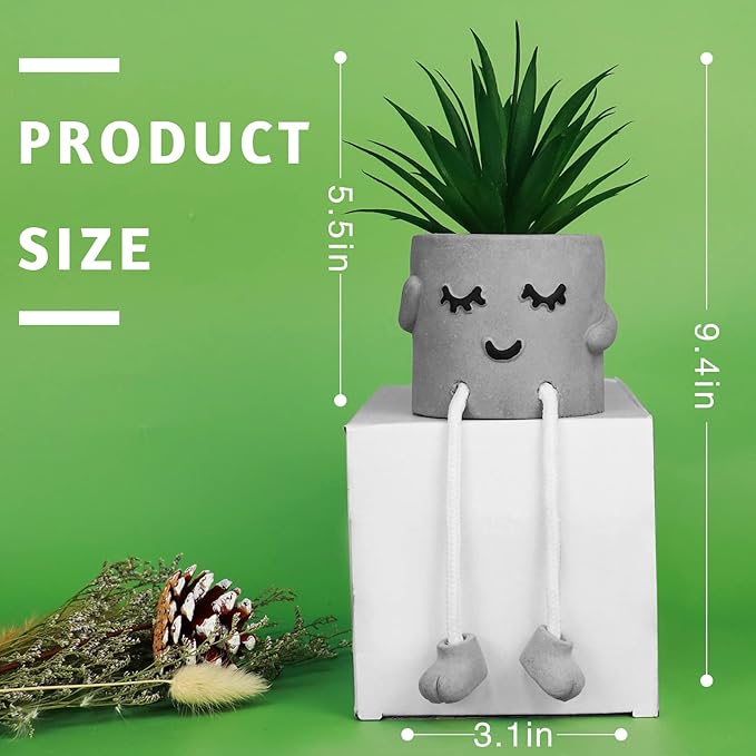 Zerzsy Artificialplant Succulents in Cement Pots with Hanging Leg, Kitchen Shelves Decor, Bathroom Shelf Decoration, Shelf Decoration Accents, Office Wall Decor - Set of 1