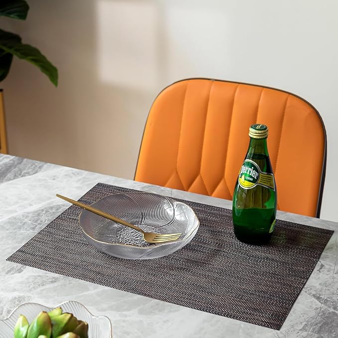 LEXMORE PVC Woven Placemats 6 PCS Wipeable Indoor/Outdoor Table Mats Washable Vinyl Place Mats for Dining Table, Set of 6-Black/Brown