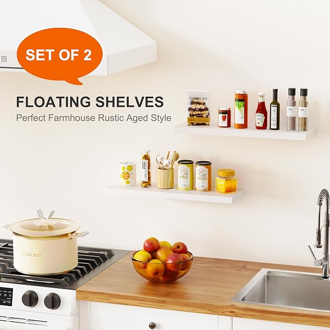 2 Packs Floating Shelves for Wall First Apartment Essentials Aesthetic Decor New Home Must Haves Girl College Student Dorm Decore Guest Room Accessories Bathroom Things Stuff House Bedroom Gifts White